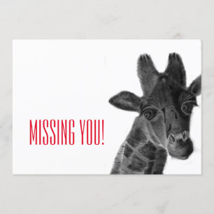 Carte "Vous manquez" avec une girafe au crayon triste