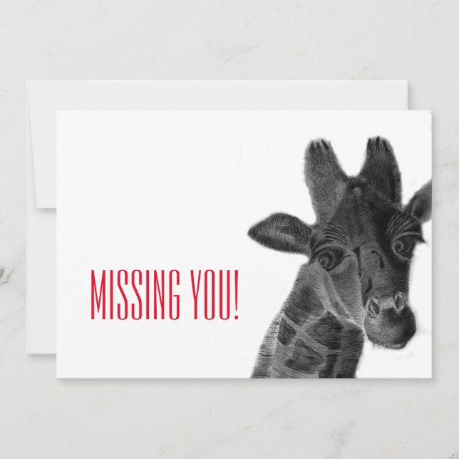 Carte "Vous manquez" avec une girafe au crayon triste (Devant)