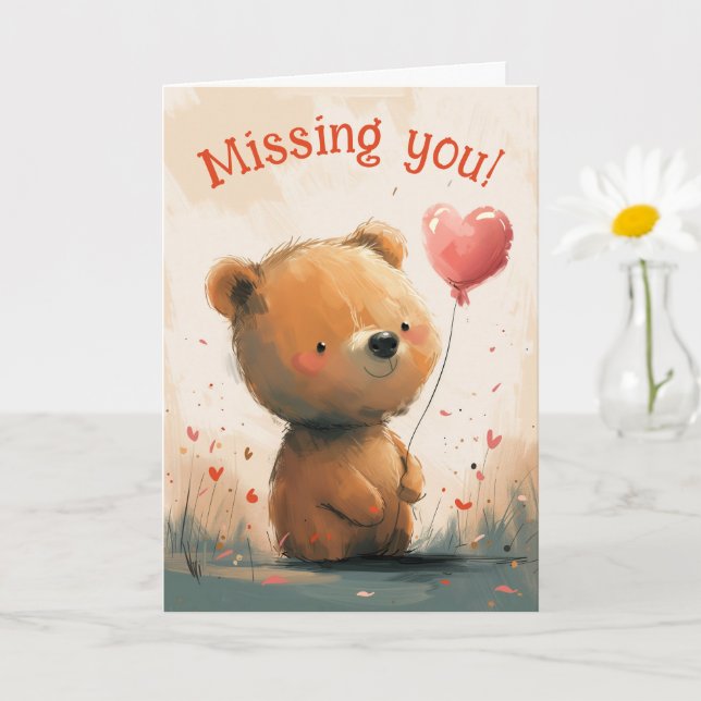 Carte Vous manquez : Ours mignon avec ballon (Petite plante)