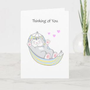 Carte Vous pensant Kitty Chat avec cœur dans Hamac