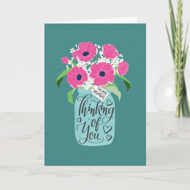 Carte Vous pensez à vous Mère Pot Mason de fleurs roses (Devant)