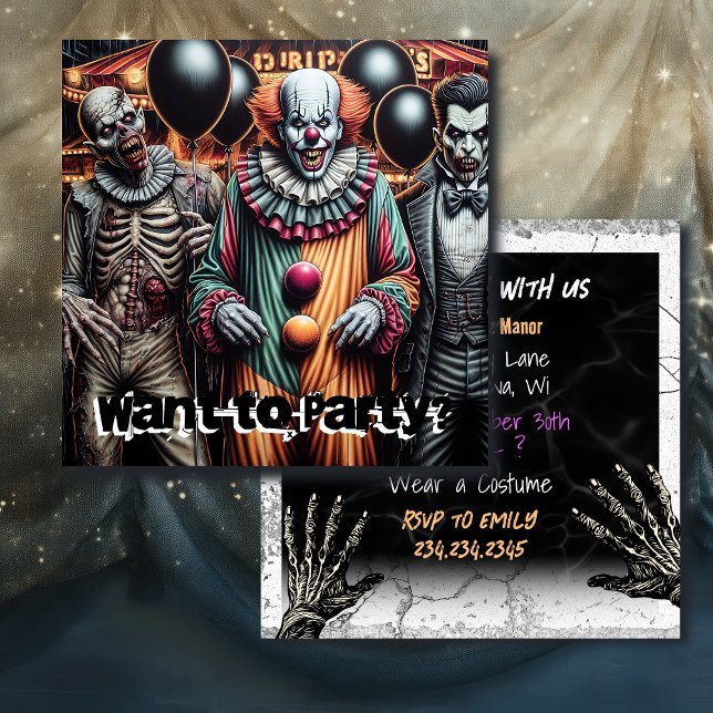 Carte Vous voulez faire la fête ? Clown, vampire et Hall (Créateur téléchargé)