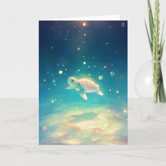 Carte Voyage de tortue à travers la mer éclairée (Devant)