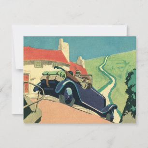 Carte Voyage en voiture décapotable vintage à la campagn