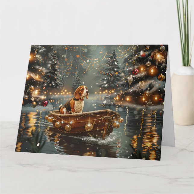 Carte Voyage festif de Noël beagle (Devant)