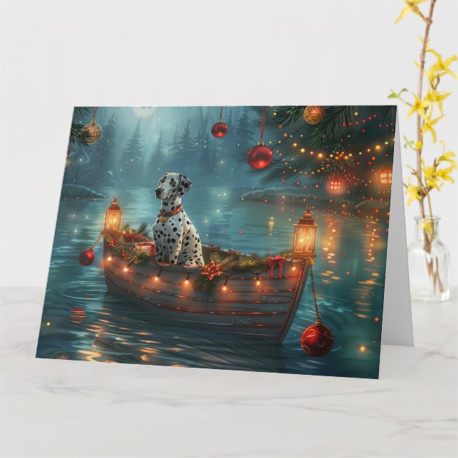 Carte Voyage festif de Noël dalmate (Fleur jaune)