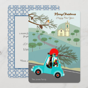 Carte Voyage festif de Noël du coq portugais