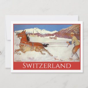 Carte Voyage Vintage, Hiver en Engadin Suisse