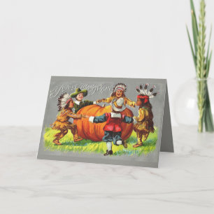 Carte Vtg Indian Thanksgiving anniversaire gourd e