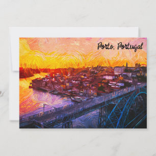 Carte Vue panoramique à l'aquarelle de Porto Portugal 