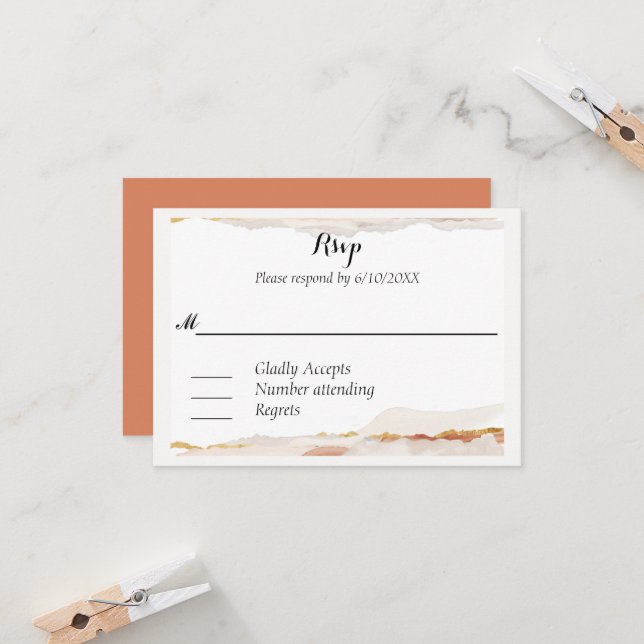 Carte Wabi Sabi Aquarelle Kanji RSVP (Devant/Arrière en situation)