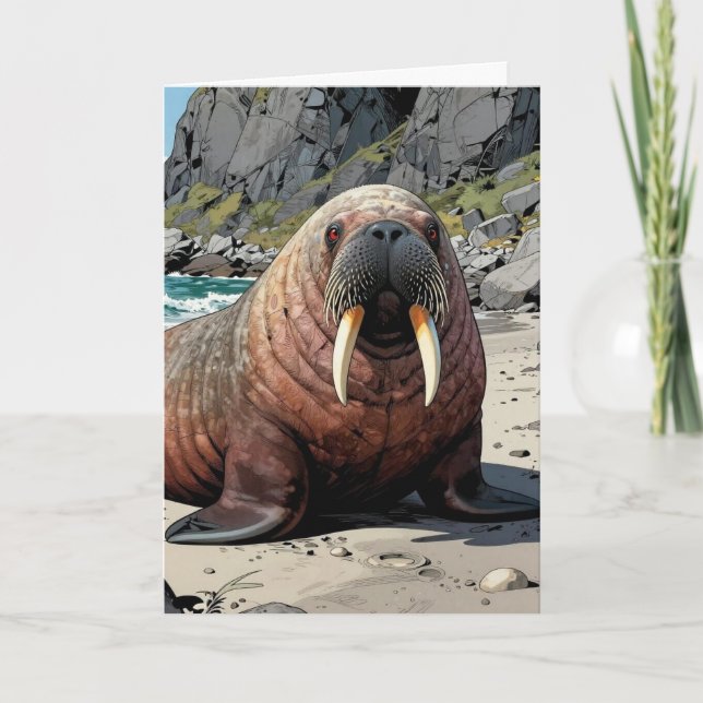 Carte Walrus on a Sandy Beach | Just Checking In (Devant)
