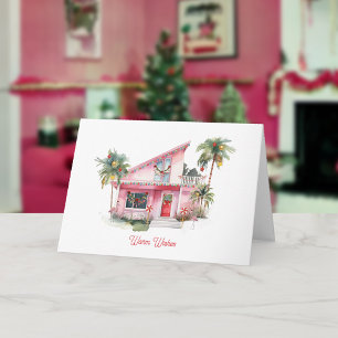 Carte Warm Warm Wire Midsiècle Moderne Maison rose Noël