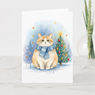 Carte Watercolor Adorable Orange Tabby Holiday Greeting