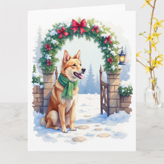 Carte Watercolor Australian Kelpie Countryside Gate (Fleur jaune)