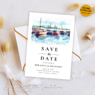 Carte Watercolor Bateau Mariage Enregistrer la date Invi