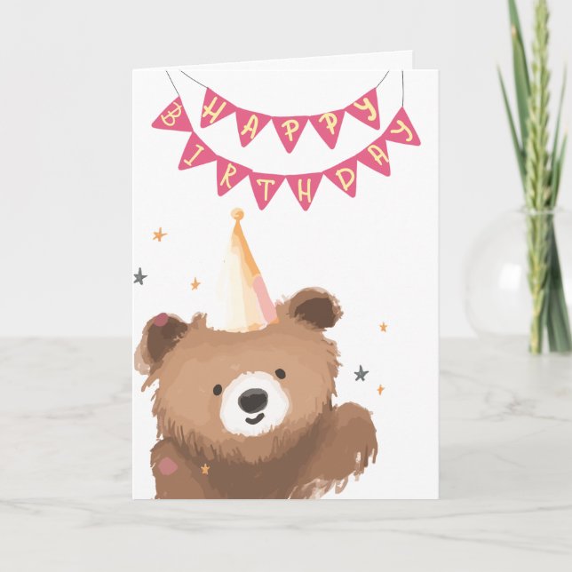 Carte Watercolor Bear Birthday Greeting (Devant)