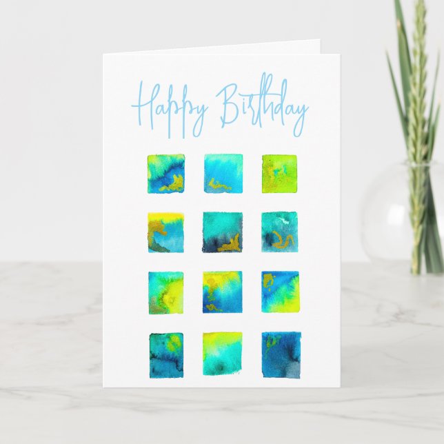 Carte watercolor blue and green squares (Devant)