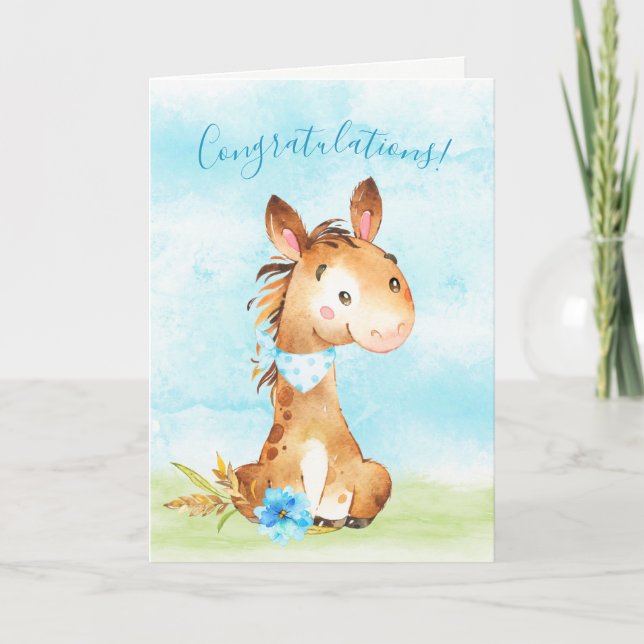 Carte Watercolor Boy Horse Farm Félicitations (Devant)