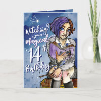 Watercolor Cartoon Witch Magical 14th Birthday