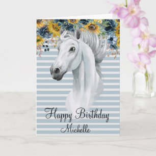 Carte Watercolor Cheval Head Joyeux Anniversaire Tournes