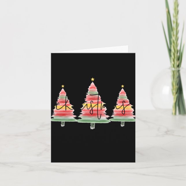 Carte Watercolor Christmas Trees Red  (Devant)