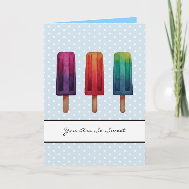Carte Watercolor Cute Popsicle Glaces Creams (Devant)