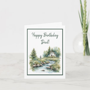 Carte Watercolor Fishing by a Stream Birthday Card