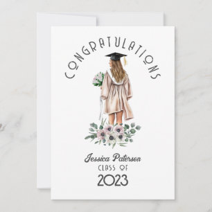 Carte Watercolor Floral Brunette Félicitations Fille