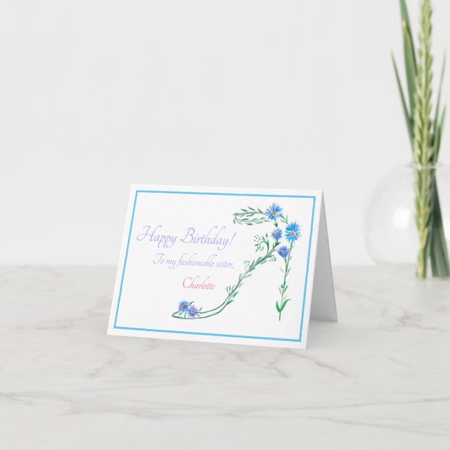 Carte Watercolor Floral Fashion Anniversaire Soeur (Devant)
