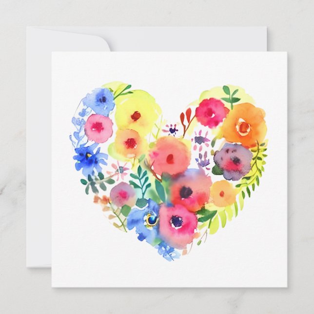 Carte Watercolor Floral Heart Wreath (Devant)