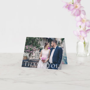 Carte Watercolor Floral Peony Wedding Photo Thank You