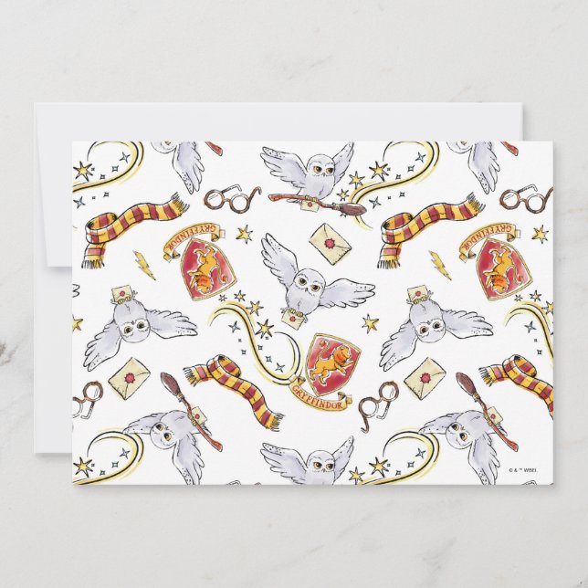 Carte Watercolor GRYFFINDOR™ Hedwig Pattern (Devant)