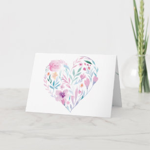 Carte Watercolor Heart Flowers Valentine's Day Card