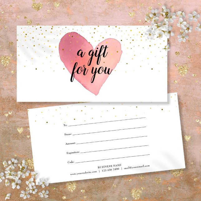 Carte Watercolor Heart Gold Sprinkings Certificat cadeau (Watercolor Heart Gold Sprinkles Gift Certificate)