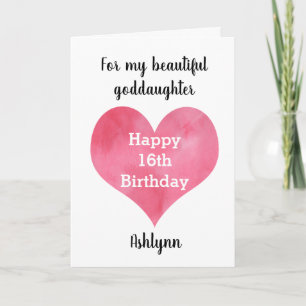 Carte Watercolor Heart Happy 16e anniversaire Godgirl