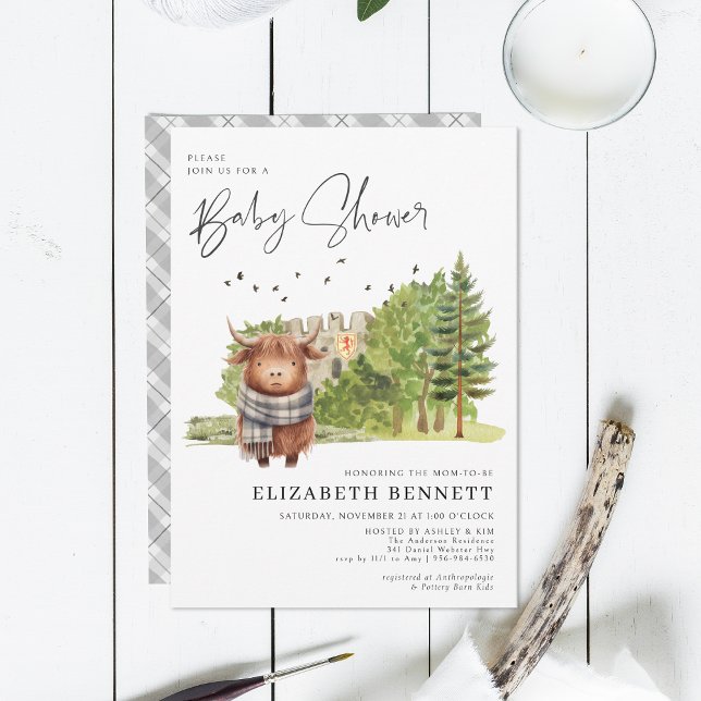 Carte Watercolor Highland Cow Baby shower (Créateur téléchargé)