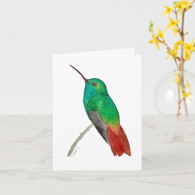 Carte Watercolor Hummingbird  (Fleur jaune)