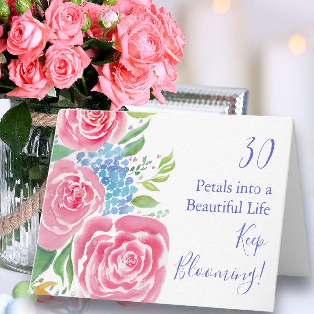 Carte Watercolor Loose Roses & Hydrangea 30e anniversair (Créateur téléchargé)