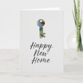 Carte Watercolor Minimalist Key Happy New Home Card