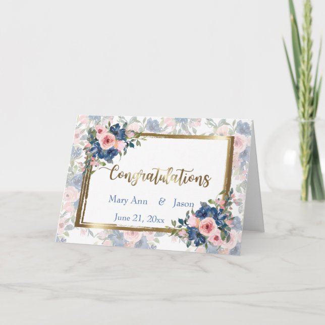 Carte Watercolor Navy & Blush Mariage (Devant)