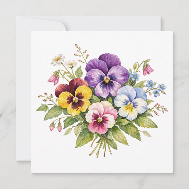 Carte Watercolor Pansy Flowers Bouquet  (Devant)