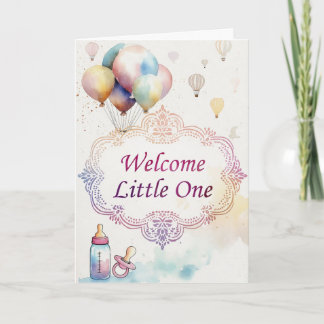 Carte Watercolor Pink and Purple Frame Baby Shower Card