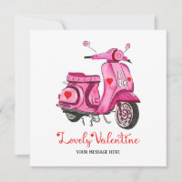 Watercolor Pink Scooter Valentine's Day Greeting