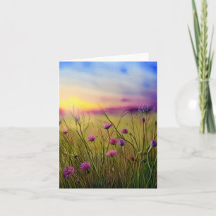 Carte Watercolor pink wildflower sunset customizable