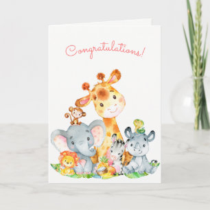 Carte Watercolor Safari Jungle Animaux Félicitations