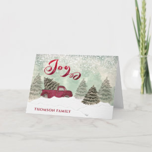 Carte Watercolor Winter scène rouge camion Joy Holiday C