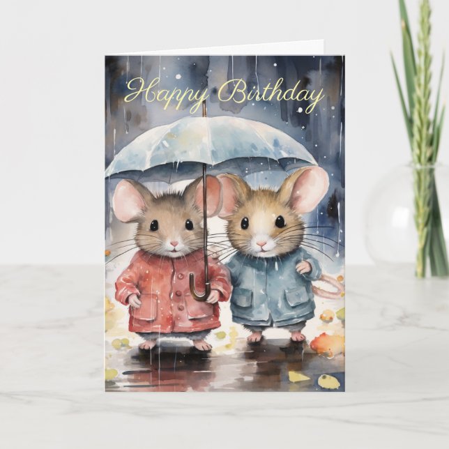 Carte Watercolour Mice in The Rain (Devant)