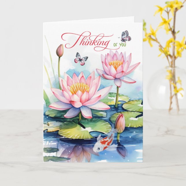 Carte Waterlily Garden with Koi Fish Thinking of You (Fleur jaune)