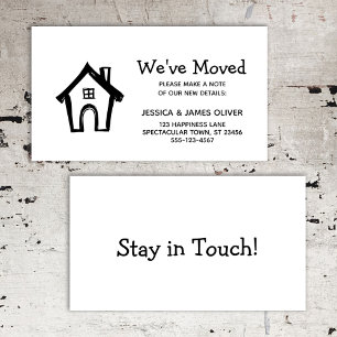 Carte "We have Moved" en noir et blanc avec Little